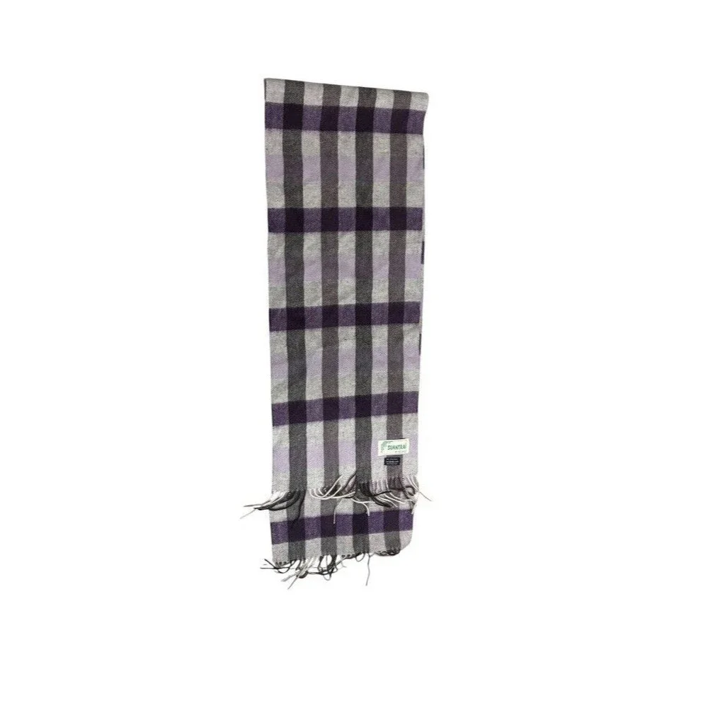 SUANTRAI of Ireland 100% Wool Plaid Fringe Scarf Wrap Blue Purple Multi SOFT